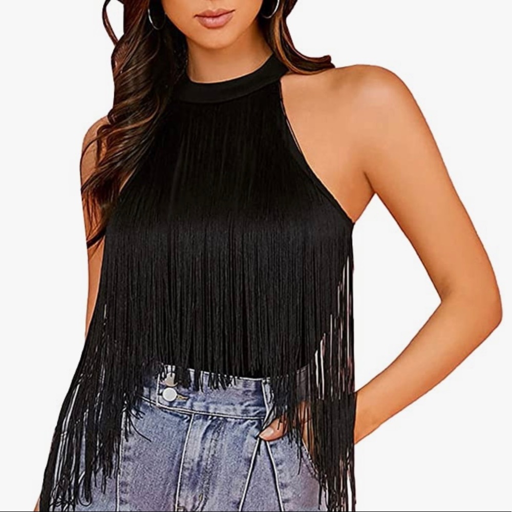 NEW Black Fringe Bodysuit (L)